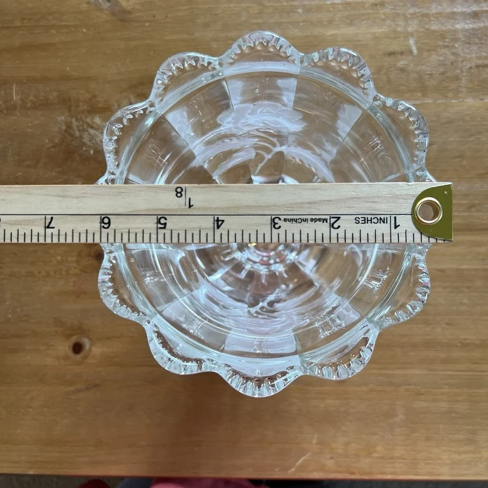 Vintage‎ Clear Pressed Glass Floral Rose Pedestal Large Vase Scalloped Rim MCM